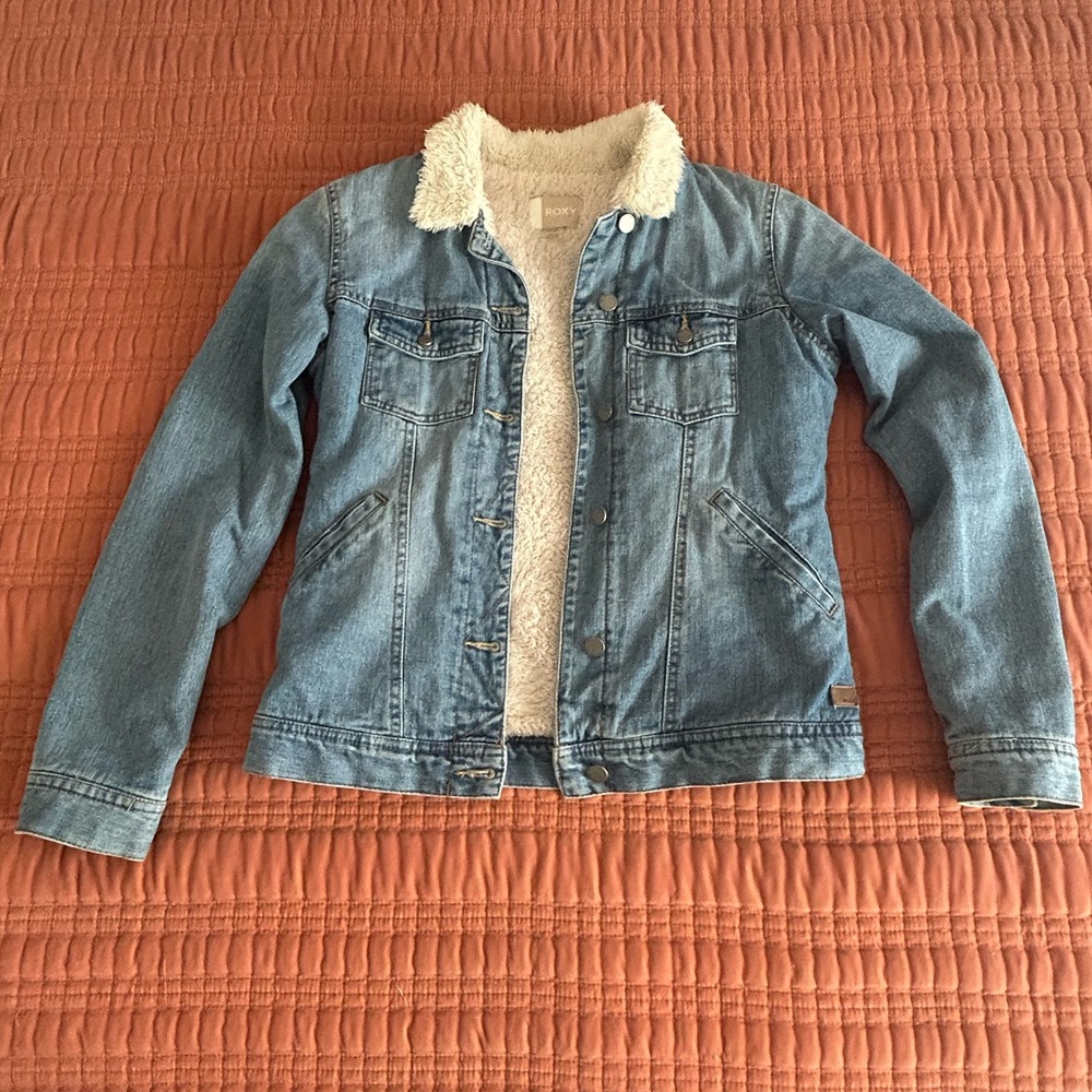 Roxy Blue Denim Jacket with White Sherpa Lining